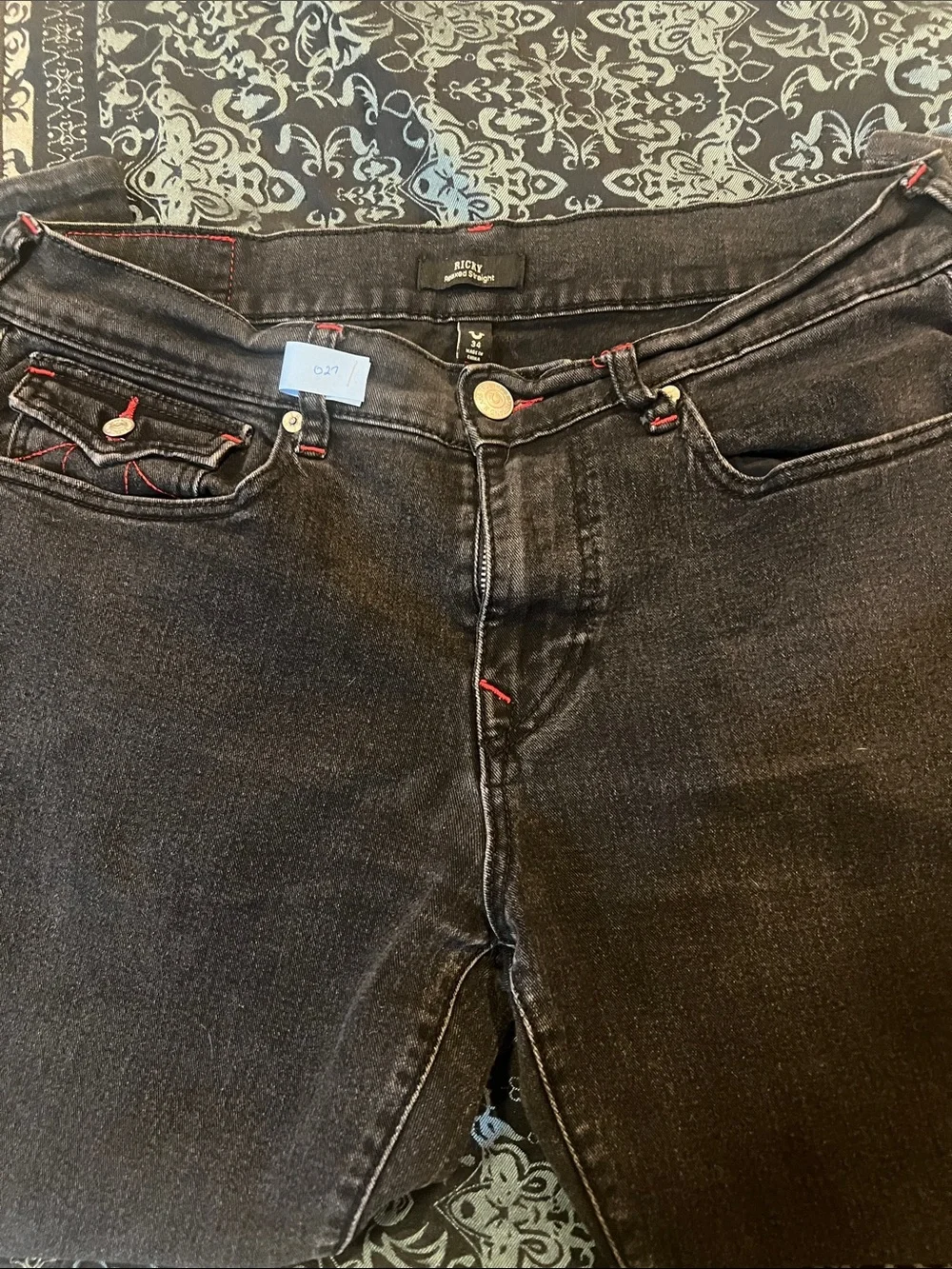 True Religion Black Jeans with Red Stitch Accents